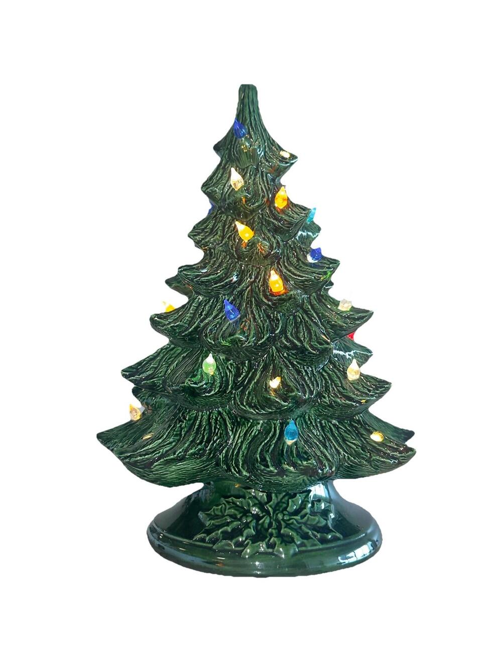 VINTAGE FAT Handmade 18" x 12" Ceramic Christmas Tree Lamp Colored Pegs Light Up